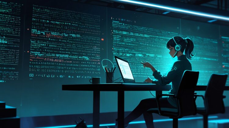 Desarrollador usando vibe coding con inteligencia artificial para programar en lenguaje natural